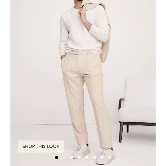 Banana Republic Herringbone Linen Suit Pants Natural Beige 36x3 - Picture 2 of 10